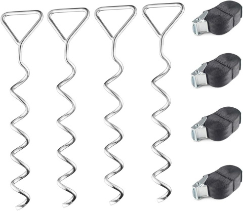 Kotwy mocujące do trampoliny spiralne zestaw 4szt 40cm pasy 2,5m Kotwy mocujące do trampoliny spiralne zestaw 4szt 40cm pasy 2,5m