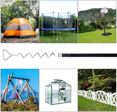 Kotwy mocujące do trampoliny spiralne zestaw 4szt 40cm pasy 2,5m Kotwy mocujące do trampoliny spiralne zestaw 4szt 40cm pasy 2,5m