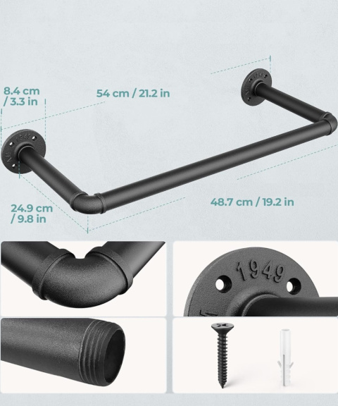 Wieszak na ubrania OROPY naścienny LOFT 2 sztuki czarny 49cm rura Wieszak na ubrania OROPY naścienny LOFT 2 sztuki czarny 49cm rura