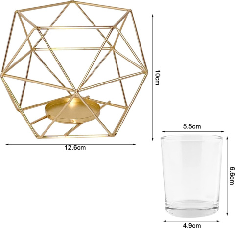 Świecznik skandynawski geometryczny metalowy złoty na podgrzewacz 2szt Świecznik skandynawski geometryczny metalowy złoty na podgrzewacz 2szt