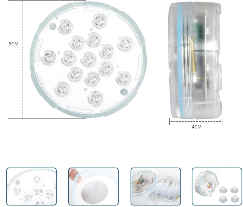 Oświetlenie zewnętrzne 4szt lampki LED światełka z przyssawką i magnesem Oświetlenie zewnętrzne 4szt lampki LED światełka z przyssawką i magnesem