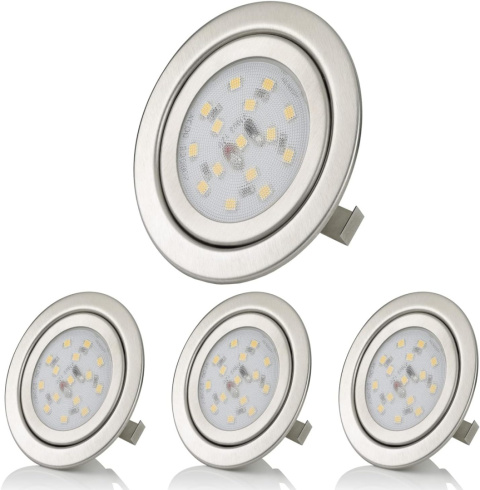 Zestaw 4szt reflektor z żarówką LED meblowy płaski 3000k ciepły biały Zestaw 4szt reflektor z żarówką LED meblowy płaski 3000k ciepły biały
