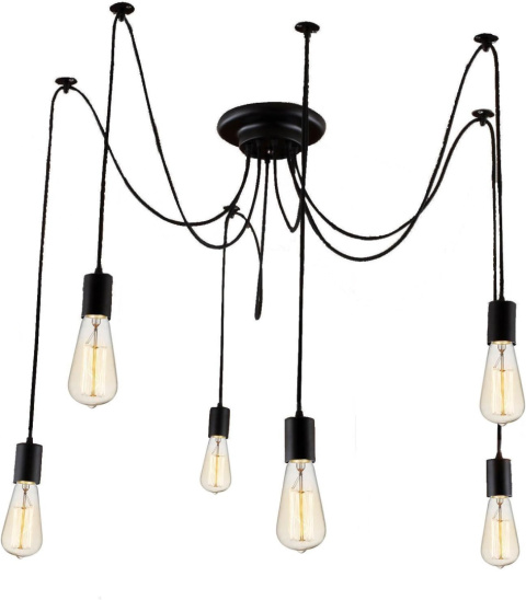 Lampa sufitowa wisząca żyrandol pająk 6x loft E27 czarna retro plafon Lampa sufitowa wisząca żyrandol pająk 6x loft E27 czarna retro plafon