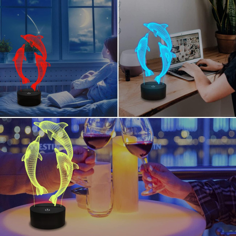 Lampka nocna LED 3D dla dzieci Delfiny statuetka z pilotem timer Lampka nocna LED 3D dla dzieci Delfiny statuetka z pilotem timer