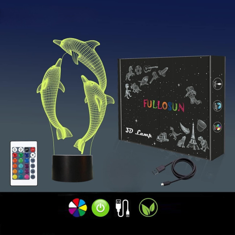 Lampka nocna LED 3D dla dzieci Delfiny statuetka z pilotem timer Lampka nocna LED 3D dla dzieci Delfiny statuetka z pilotem timer