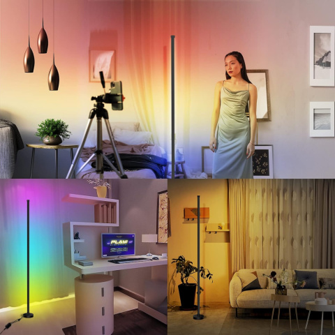 Lampa podłogowa stojąca LED RGB aplikacja pilot SUNITY czarna 156cm Lampa podłogowa stojąca LED RGB aplikacja pilot SUNITY czarna 156cm