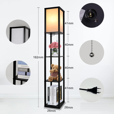 LAMPA STOJĄCA PODŁOGOWA PÓŁKA REGAŁ DO PRZECHOWYWANIA 2w1 162cm czarna  
