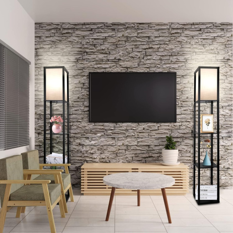 LAMPA STOJĄCA PODŁOGOWA PÓŁKA REGAŁ DO PRZECHOWYWANIA 2w1 162cm czarna  