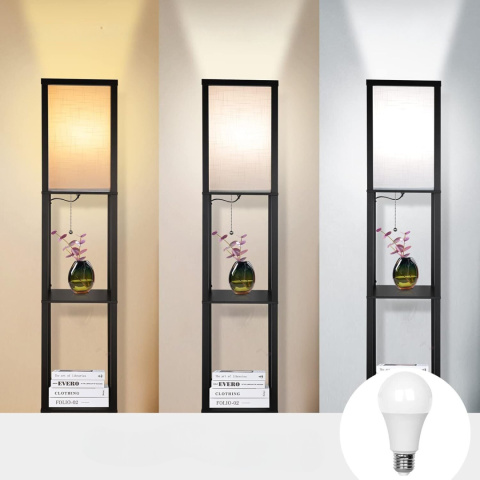 LAMPA STOJĄCA PODŁOGOWA PÓŁKA REGAŁ DO PRZECHOWYWANIA 2w1 162cm czarna  