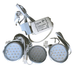 Lampy LED Gotowy zestaw 3szt 1,2W 230V Podszafkowa
