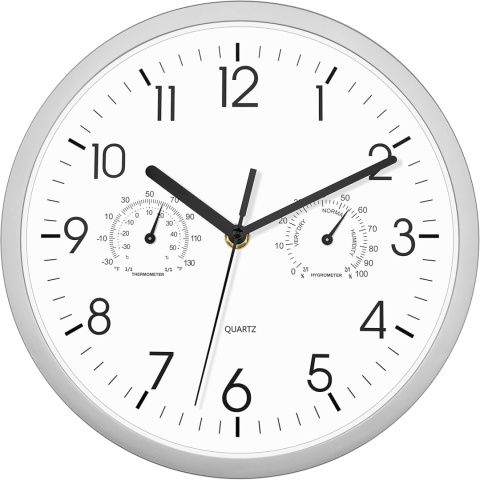 zegar ścienny zegarek termometr higrometr srebrny 25 cm cichy zegar ścienny zegarek termometr higrometr srebrny 25 cm cichy