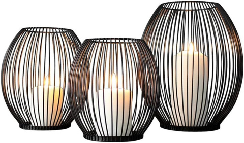 3 sztuki duży stojak wazon kwietnik świecznik lampion owalny metalowy