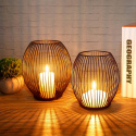 3 sztuki duży stojak wazon kwietnik świecznik lampion owalny metalowy