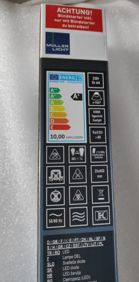 Świetlówka LED Muller 600mm światło białe 10W G13 Świetlówka LED Muller 600mm światło białe 10W G13