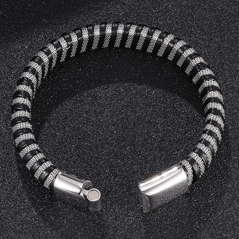 skórzana bransoletka metalowa zapięcie magnetyczne stal skóra skórzana bransoletka metalowa zapięcie magnetyczne stal skóra