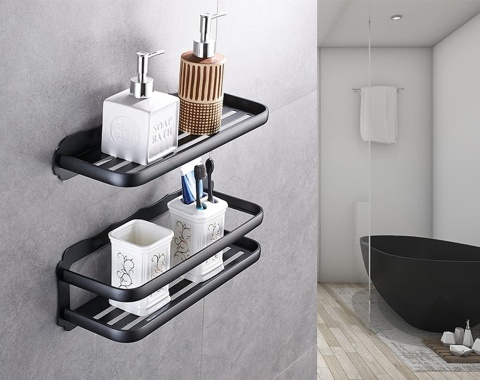 Półka prysznicowa bez wiercenia ALUMINIUM CZARNA ŁAZIENKOWA ORGANIZER Półka prysznicowa bez wiercenia ALUMINIUM CZARNA ŁAZIENKOWA ORGANIZER