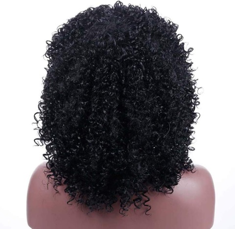 Puszyste Faliste kręcone Brazylijskie Włosy Peruka z Grzywką Czarny Afro Puszyste Faliste kręcone Brazylijskie Włosy Peruka z Grzywką Czarny Afro
