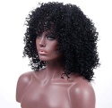 Puszyste Faliste kręcone Brazylijskie Włosy Peruka z Grzywką Czarny Afro Puszyste Faliste kręcone Brazylijskie Włosy Peruka z Grzywką Czarny Afro