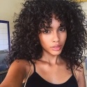 Puszyste Faliste kręcone Brazylijskie Włosy Peruka z Grzywką Czarny Afro Puszyste Faliste kręcone Brazylijskie Włosy Peruka z Grzywką Czarny Afro
