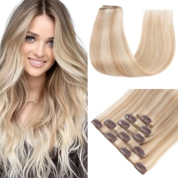 NATURALNE LUDZKIE WŁOSY BLOND PASEMKA PRZEDŁUŻKI CLIP IN
