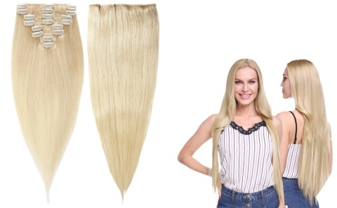 włosy naturalne ludzkie blond clip-in spinki klipsy pasma zagęszczenie przedłużenie