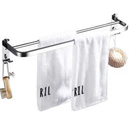 Wieszak na ręczniki drążek bez wiercenia z dwoma wieszakami haczykiem