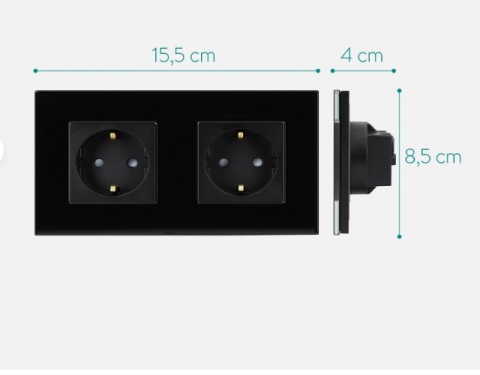 Gniazdo Navaris Glass Schuko podwójne GNIAZDKO ŚCIENNE SZKLANA RAMKA