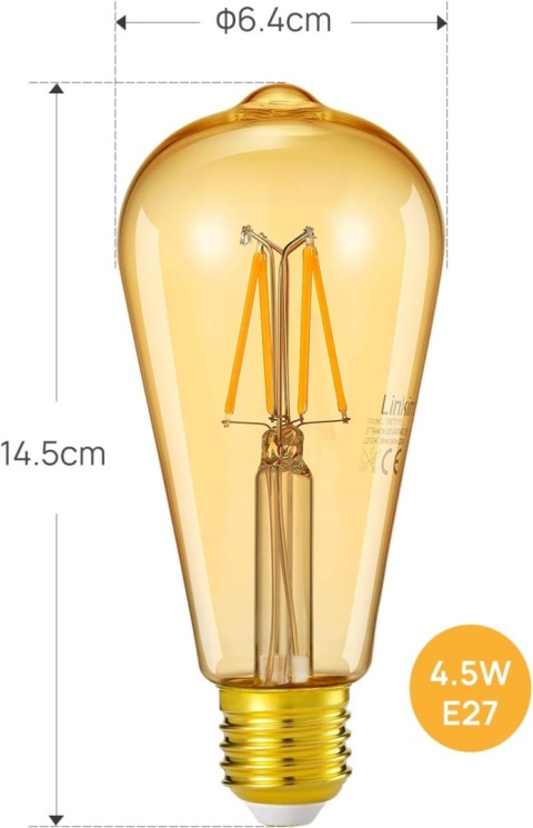 Linkind Żarówka LED Smart WiFi Edison Vintage 2 szt ściemniana