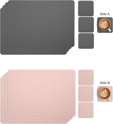 mata podkładka na stół biurko ekoskóra zestaw 8 szt dwustronna szara różowa