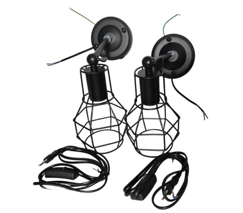 KINKIET ŚCIENNY ZESTAW Z WYŁĄCZNIKIEM 2 SZTUKI LAMPA INDUSTRIALNA KLATKA KINKIET ŚCIENNY ZESTAW Z WYŁĄCZNIKIEM 2 SZTUKI LAMPA INDUSTRIALNA KLATKA