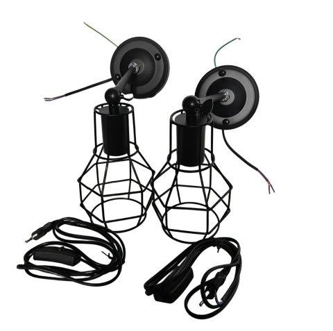 KINKIET ŚCIENNY ZESTAW Z WYŁĄCZNIKIEM 2 SZTUKI LAMPA INDUSTRIALNA KLATKA KINKIET ŚCIENNY ZESTAW Z WYŁĄCZNIKIEM 2 SZTUKI LAMPA INDUSTRIALNA KLATKA