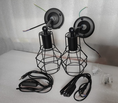 KINKIET ŚCIENNY ZESTAW Z WYŁĄCZNIKIEM 2 SZTUKI LAMPA INDUSTRIALNA KLATKA KINKIET ŚCIENNY ZESTAW Z WYŁĄCZNIKIEM 2 SZTUKI LAMPA INDUSTRIALNA KLATKA