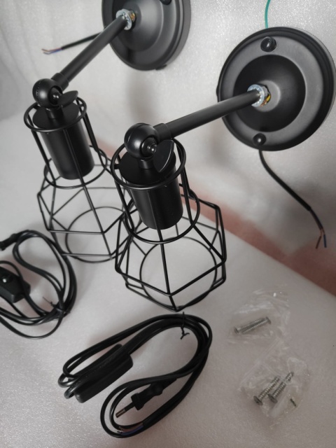 KINKIET ŚCIENNY ZESTAW Z WYŁĄCZNIKIEM 2 SZTUKI LAMPA INDUSTRIALNA KLATKA KINKIET ŚCIENNY ZESTAW Z WYŁĄCZNIKIEM 2 SZTUKI LAMPA INDUSTRIALNA KLATKA