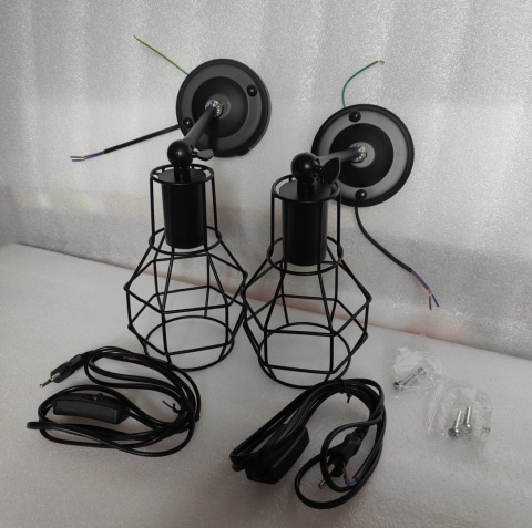 KINKIET ŚCIENNY ZESTAW Z WYŁĄCZNIKIEM 2 SZTUKI LAMPA INDUSTRIALNA KLATKA KINKIET ŚCIENNY ZESTAW Z WYŁĄCZNIKIEM 2 SZTUKI LAMPA INDUSTRIALNA KLATKA