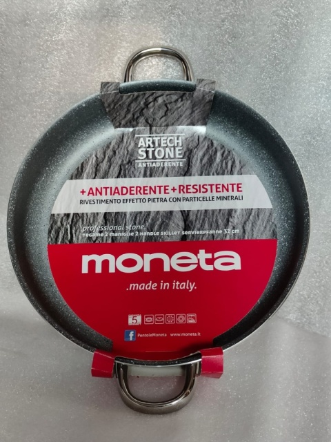 Teglia Moneta Pofessional kamienna patelnia z 2 uchwytami z aluminium 32 cm