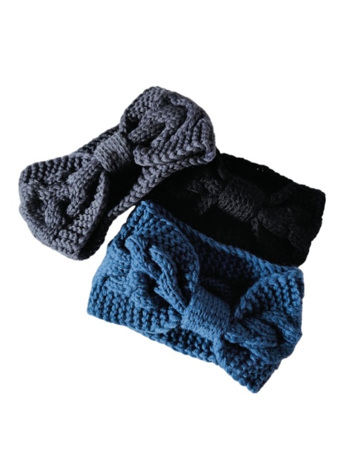 Damska zimowa ciepła szydełkowa opaska na głowę uszy ZESTAW splot skręcany