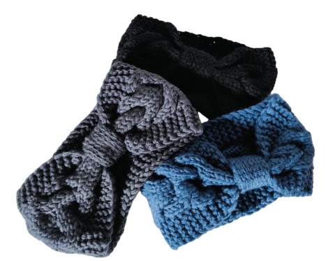 Damska zimowa ciepła szydełkowa opaska na głowę uszy ZESTAW splot skręcany