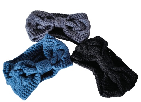 Damska zimowa ciepła szydełkowa opaska na głowę uszy ZESTAW splot skręcany