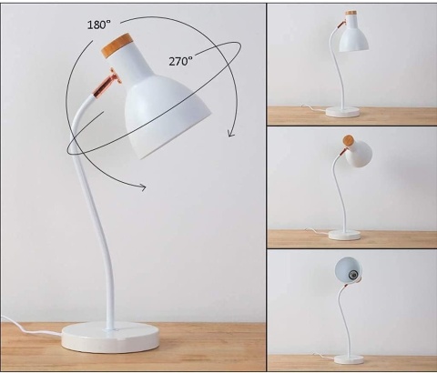 różowa lampka biurkowa regulowany klosz metal drewno