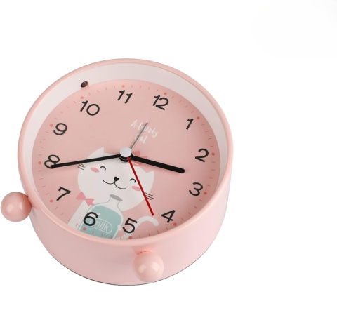 Budzik dziecięcy Edillas zegarek kotek bezszmerowy analogowy podświetlenie
