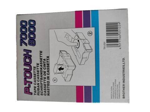 Taśma laminowana ORYGINALNA Brother TX-231 TX231 12mm P-touch 12mm/8m Black White