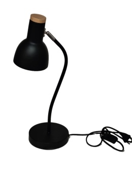 czarna lampka biurkowa regulowany klosz metal drewno