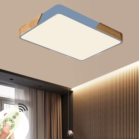 lampa sufitowa plafon żyrandol z pilotem metal drewno ściemnialna