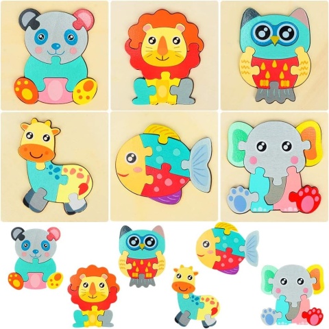 Drewniane puzzle dla dzieci 6-elementowa układanka TOLOYE ze zwierzętami 