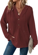 SWETER Damska bluza oversize z kapturem i dekoltem w serek XL DZIANINA WAFLOWA