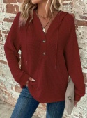 SWETER Damska bluza oversize z kapturem i dekoltem w serek XL DZIANINA WAFLOWA