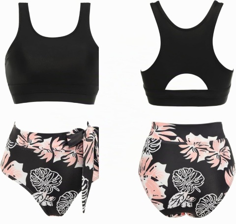 Damski strój kąpielowy bikini z wysokim stanem i push-upem kostium XXL