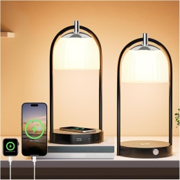 Zestaw 2 lampek nocnych lampa Feallive ściemniane ładowarka indukcyjna 15W porty USB A+C