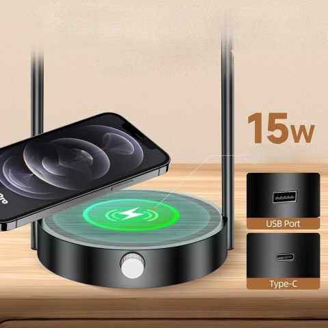 Zestaw 2 lampek nocnych lampa Feallive ściemniane ładowarka indukcyjna 15W porty USB A+C