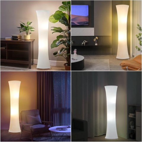 Lampa podłogowa kolumnowa tekstylna lampka stojąca klepsydra regulowane światło temperatura